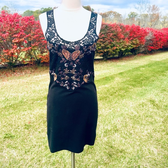 FREE PEOPLE Black dress Embroidered Beaded Sequin Secrets of Eden - Picture 7 of 16